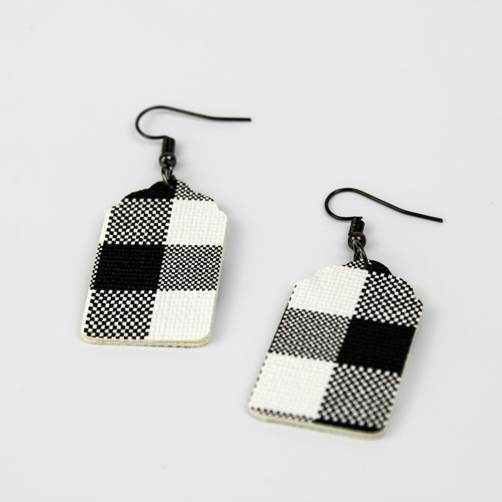 Faux Leather Black & White Buffalo Tag | Earrings | Dangle