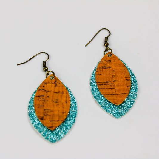 Faux Leather Teal Glitter Cork Tealdrops | Earrings | Dangle