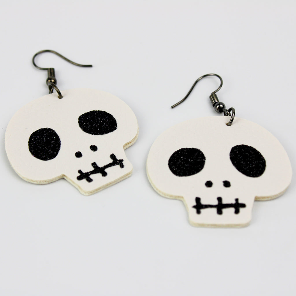 White with Black Glitter Skull | Earrings | Dangle