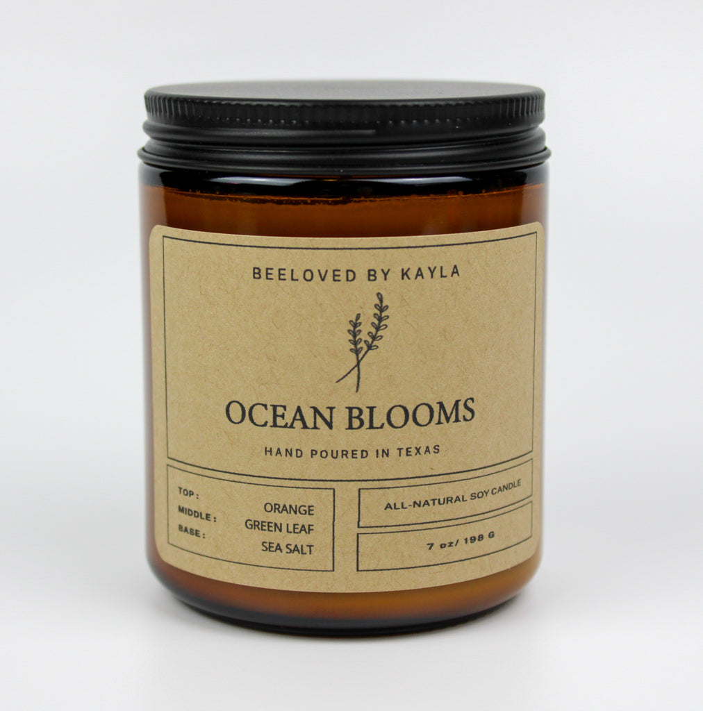 Ocean Blooms | 7oz Amber Jar -  Soy Wax Candle