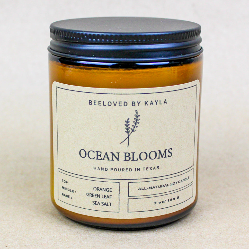 Ocean Blooms | 7oz Amber Jar -  Soy Wax Candle