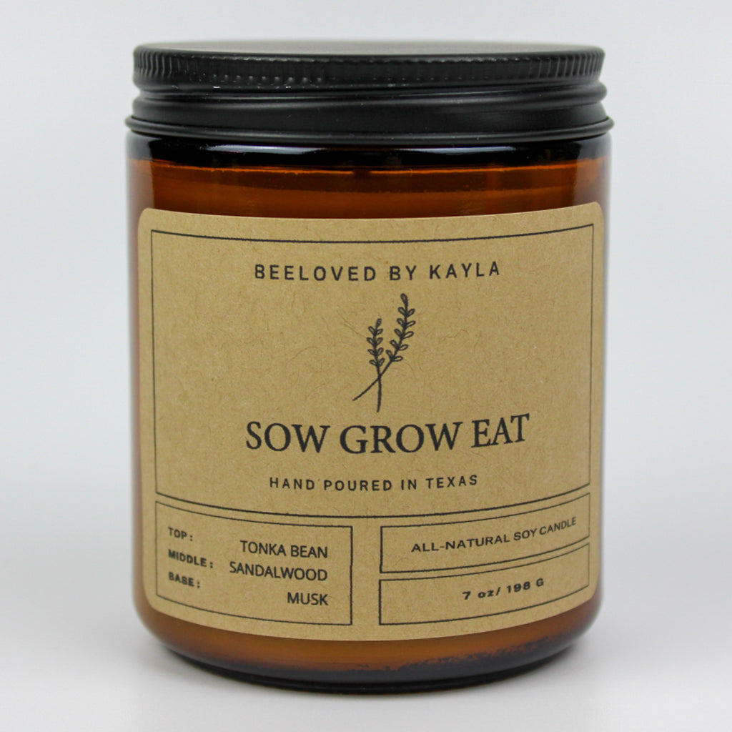 Sow Grow Eat | 7oz Amber Jar | Soy Wax Candle