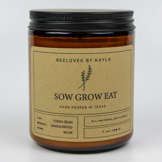 Sow Grow Eat | 7oz Amber Jar | Soy Wax Candle