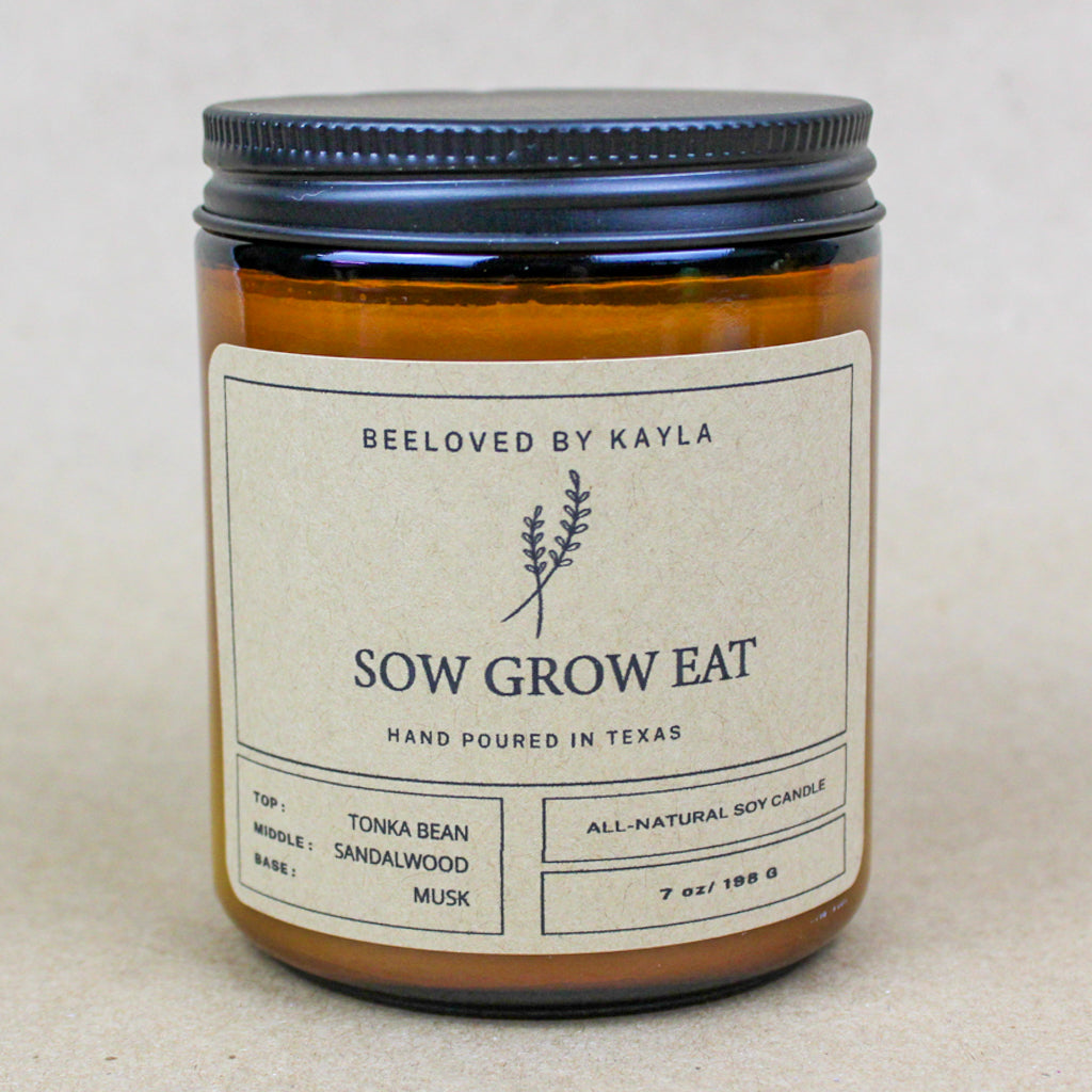 Sow Grow Eat | 7oz Amber Jar | Soy Wax Candle